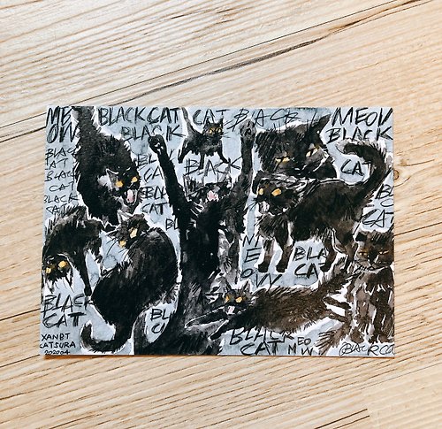 桂桑比插畫 Katsura Xanbi 惡魔黑貓地獄盛典之撒旦再臨 300磅水彩紙明信片/桂桑比比
