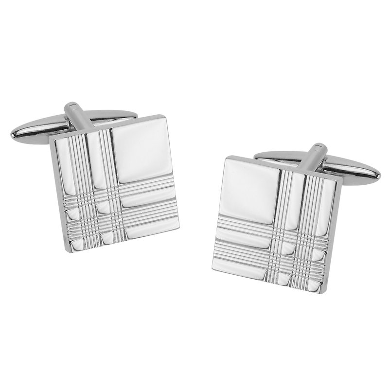 Silver Tartan Square Cufflinks - Cuff Links - Other Metals Silver