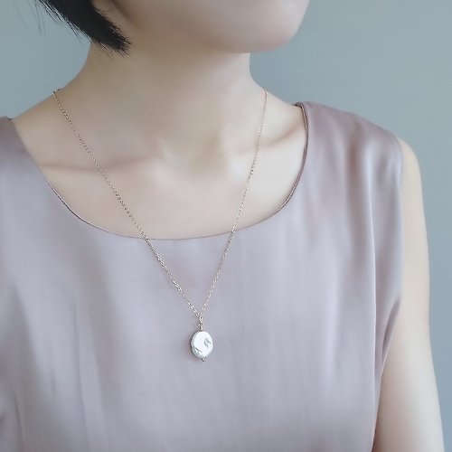 Joyce Wu Handmade Jewelry 巴洛克淡水珍珠 橢圓形 14Kgf 包金項鍊 長鍊毛衣鍊 | 客製長度