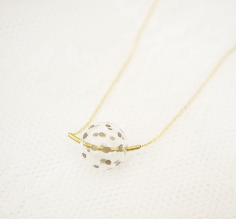 Polka Dot Glass Bead Golden brass planet removable necklace necklace necklace 16K gold-copper-plated chain birthday gift - Chokers - Glass Gold