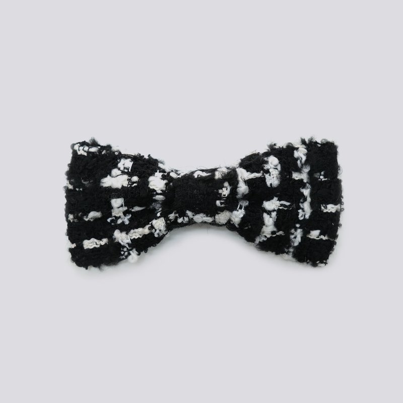 Hair Bow - Black and White - เครื่องประดับผม - ขนแกะ สีดำ