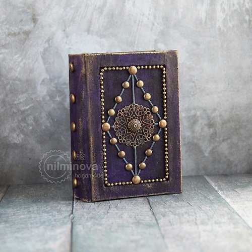 nilminova Dark purple spellbook Book of shadows Witch spell book A7 Occult book Mini magic