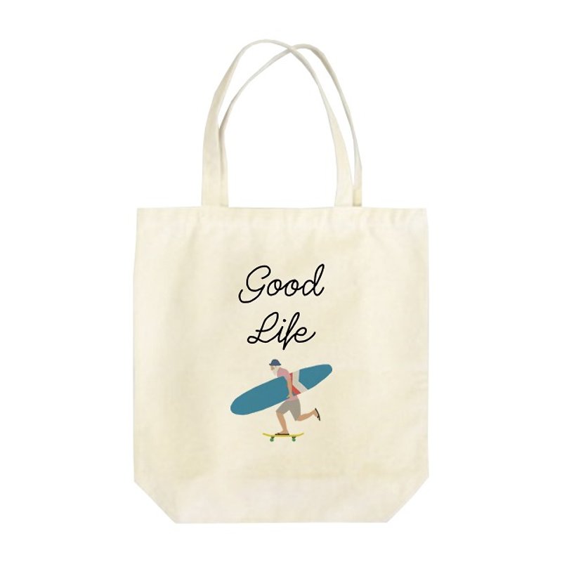 Good Life Tote Bag - กระเป๋าถือ - ผ้าฝ้าย/ผ้าลินิน ขาว