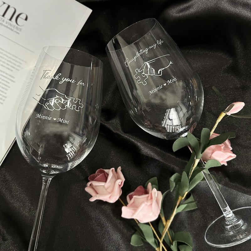 個人禮物|週年 結婚 禮物|人生完美 情侶名字訂製水晶對杯 - 酒杯/酒器 - 玻璃 白色