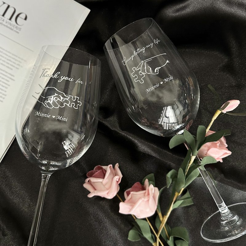 【HotSummer】週年 結婚 禮物|人生完美 情侶名字訂製水晶對杯 - 酒杯/酒器 - 玻璃 白色