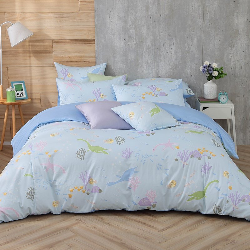 Hongyu 100% American cotton thin quilt cover bed bag set Dinosaur Little Hagrid (double/large/extra large) - เครื่องนอน - ผ้าฝ้าย/ผ้าลินิน สีน้ำเงิน