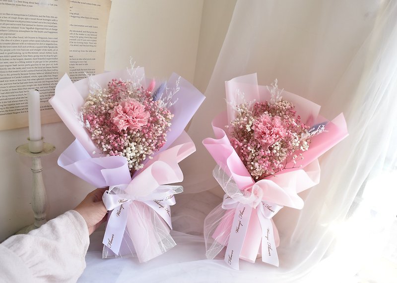 フェアリーピンクのカーネーションの花束ドライフラワーギフト中国のバレンタインデーのドライブーケバレンタインデーの花束 - ドライフラワー・ブーケ - 寄せ植え・花 ピンク