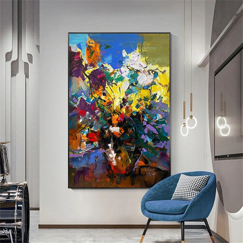 Handmade Abstract Painting Canvas Wall Art Picture for Living Room Decoration - Posters - Linen Multicolor