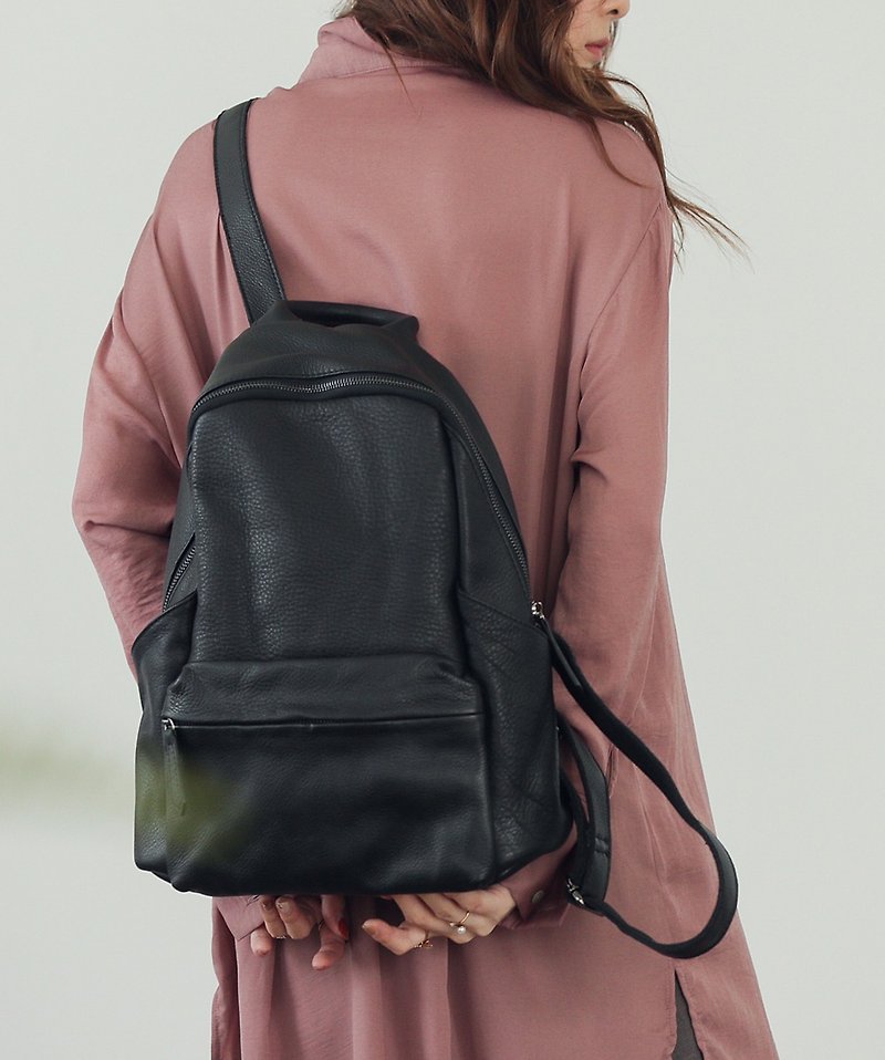 Minimalist soft cowhide backpack black - Backpacks - Genuine Leather Black
