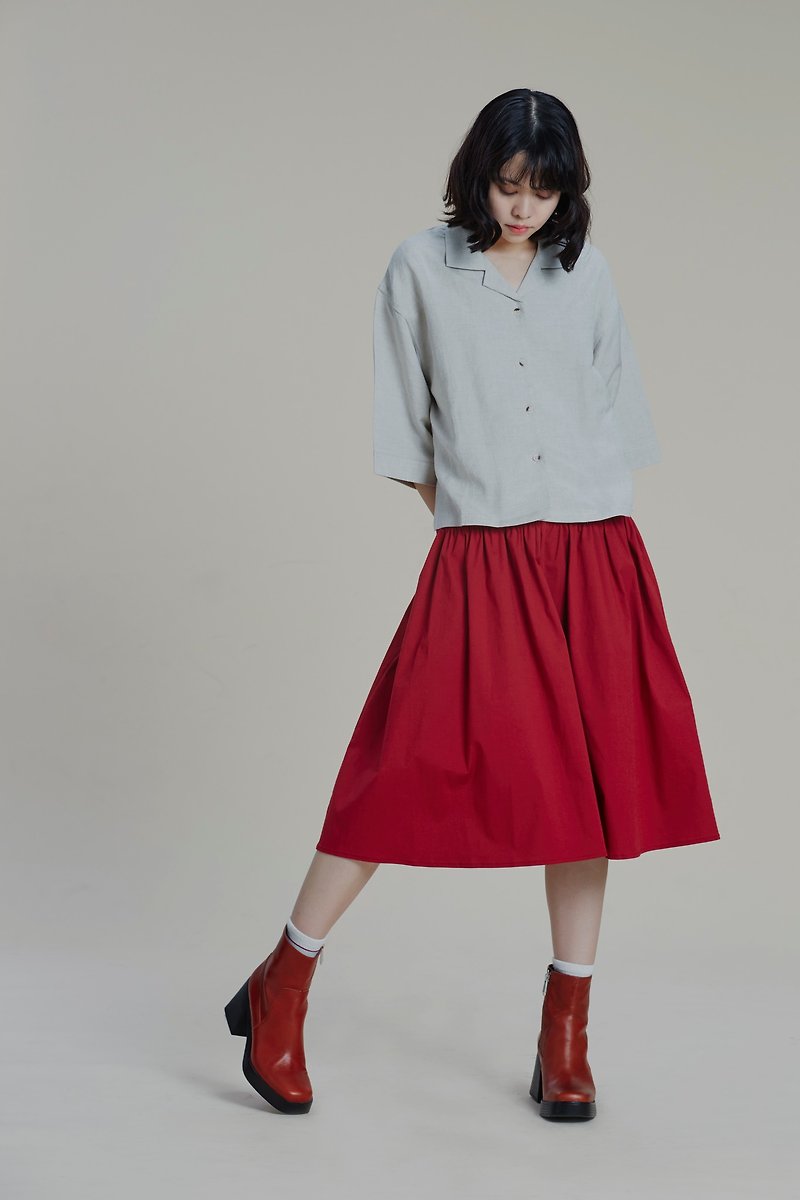 Shan Yong elegant ruched mid-waist knee-length skirt - กระโปรง - ผ้าฝ้าย/ผ้าลินิน 