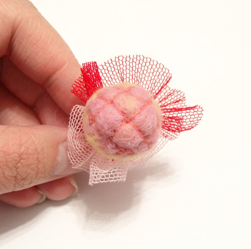 草莓菠蘿麵包兒童用髮圈(羊毛氈)(可客製化更改顏色) - 髮夾/髮飾 - 羊毛 多色