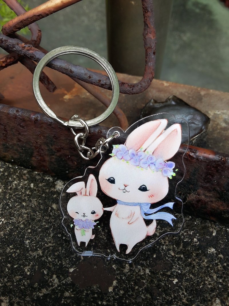 Whisper Bunny transparent acrylic key ring - Keychains - Acrylic Pink