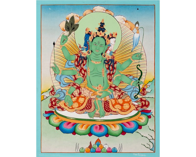 優雅的春地唐卡 | 西藏藝術  用於祝福與神聖空間的提升 - 壁貼/牆壁裝飾 - 其他材質 多色