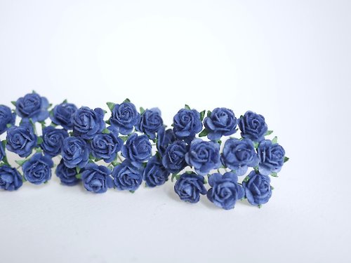 makemefrompaper Paper Flower supplies 100 pieces mulberry rose size 1.5 cm. royal blue colors.