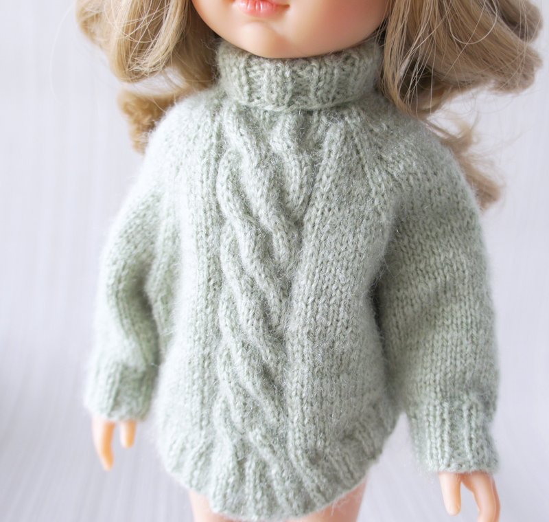 Poncho sweater for 13 inches doll, Paola Reina doll knitted fluffy cardigan - 玩偶/公仔 - 羊毛 綠色