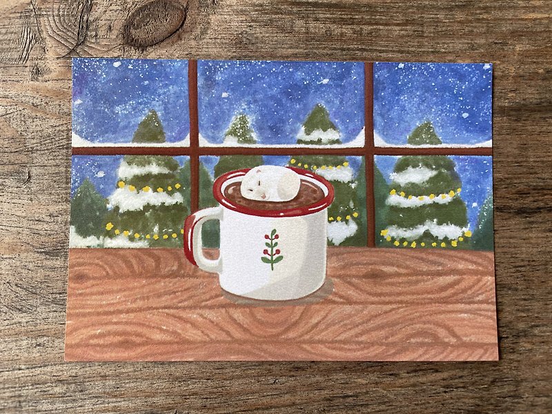 Mouse King Notebook-Christmas Cotton Mouse Cocoa Postcard - การ์ด/โปสการ์ด - กระดาษ สีเขียว