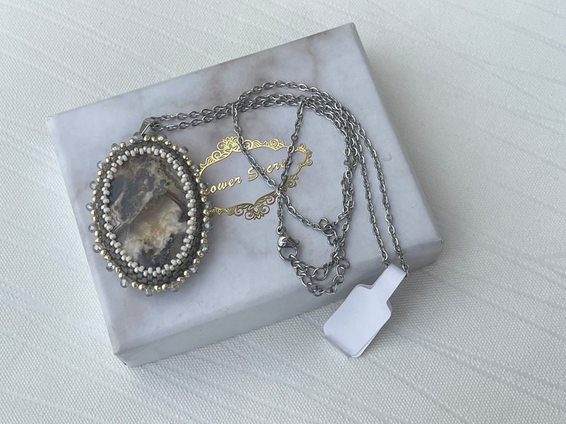 *221104 瘋狂瑪瑙 串珠 頸鍊 - 項鍊 - 半寶石 卡其色