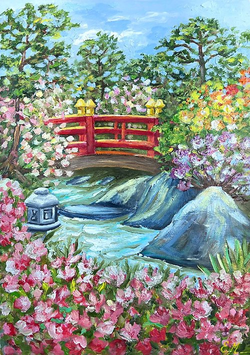 Gala 摩納哥日式花園原創油畫牆面裝飾山水畫東方藝術療愈圖片