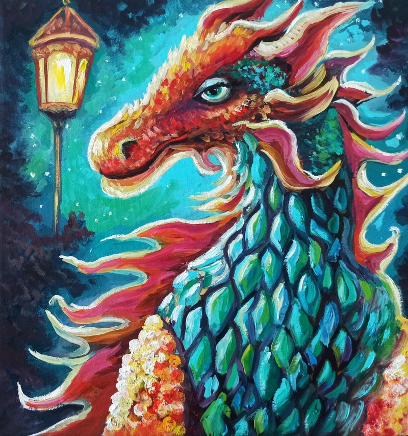 Dragon Oil Painting on Canvas Abstract Original Art Hand-painted Artwork - Posters - Other Materials 