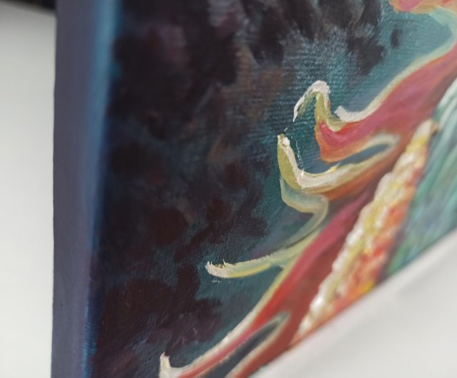 キャンバスに描かれたドラゴンの油絵 抽象的オリジナルアート 手描き