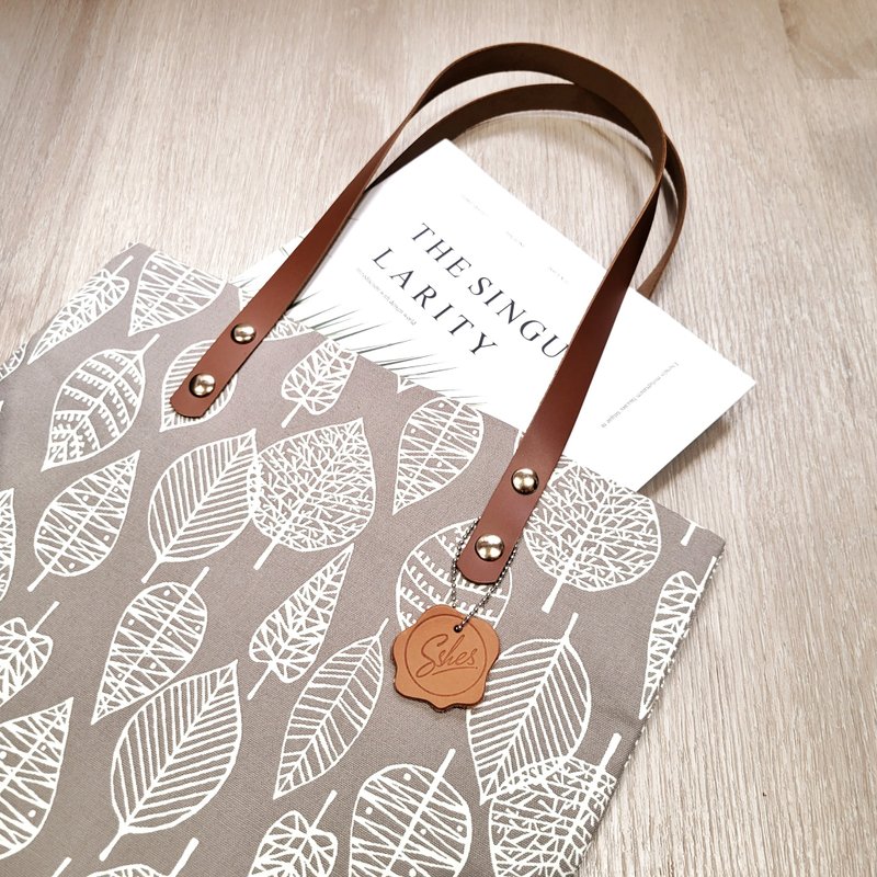 Limited edition Japanese floral fabric shoulder tote bag_Ye Vein (Coffee Gray) - กระเป๋าแมสเซนเจอร์ - หนังแท้ หลากหลายสี