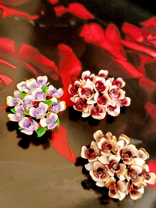 老時光製造所 vintage jewelry 古董 奧地利製 立體花卉別針 三色可選