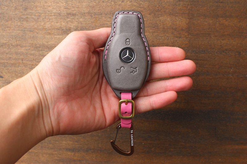 Tea leather Benz car key leather case A250 W213 W205 C300 CLA GLE GLS - ที่ห้อยกุญแจ - หนังแท้ 