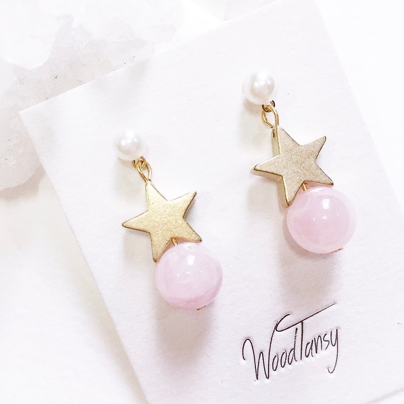 Little little star RoseQuartz Non allergic earrings - Earrings & Clip-ons - Gemstone Pink