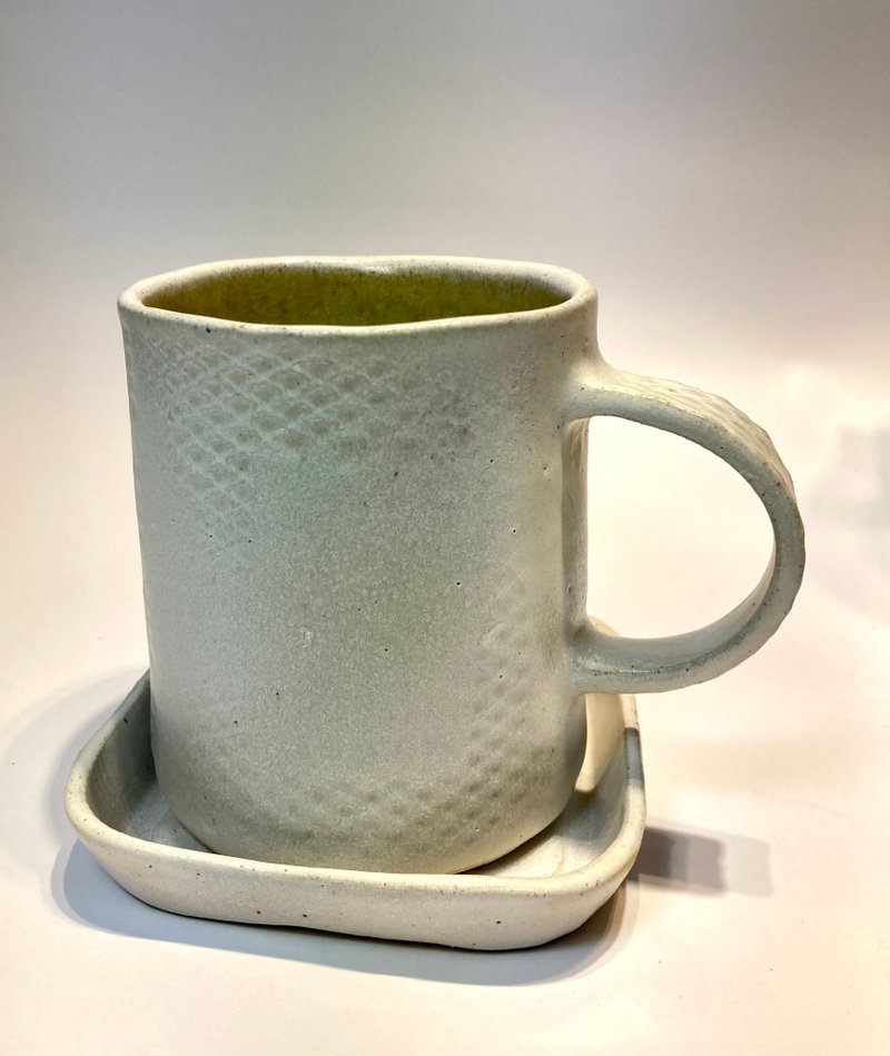 【質感拓印】陶瓷茶杯組+點心盤—五倍卷優惠 - 咖啡杯/馬克杯 - 陶 白色