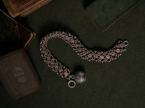 鑲珹古董珠寶 1890s 法國 重工純銀與鎏金雙色編織手鍊