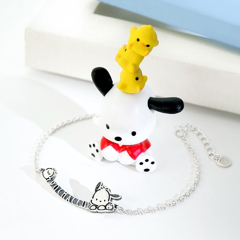 Pochacco classic series-Pachacco long label sterling silver bracelet - สร้อยคอ - เงินแท้ สีเงิน