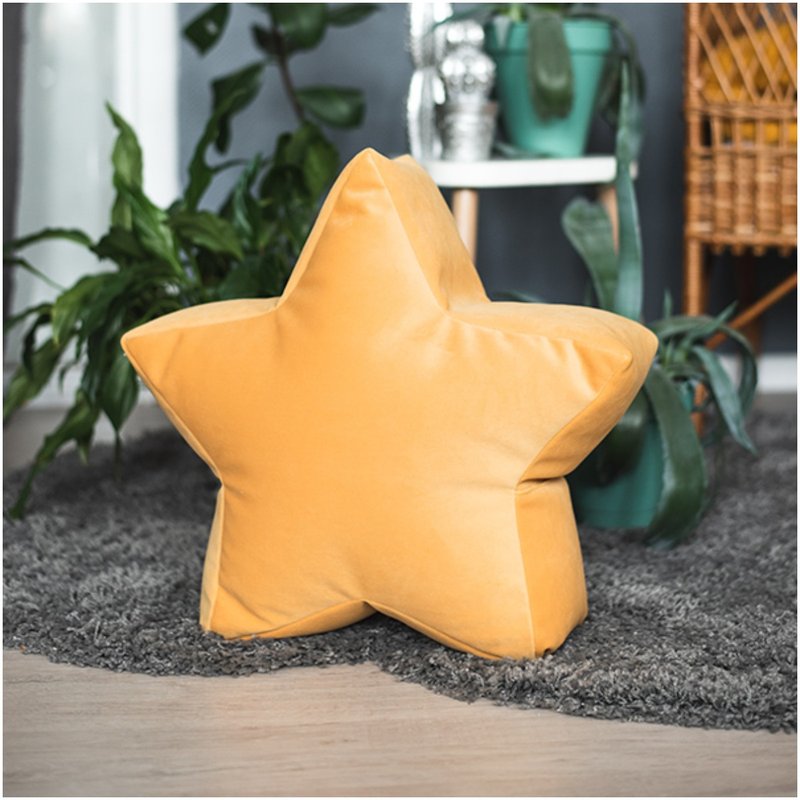 Mustard Velvet Star Bean Bag Chair - toddler nursery floor cushion - 椅子/沙發 - 聚酯纖維 橘色