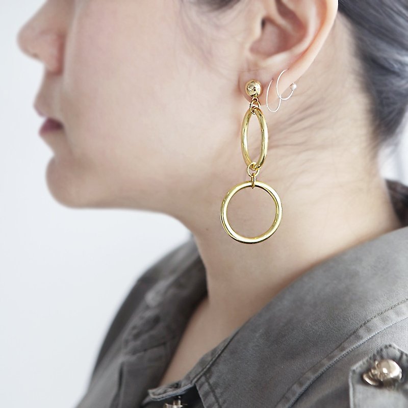Double Hoop Earrings, Dangle Hoop Earrings, Gold Hoop Earrings, Geometric Hoop Earrings, Circle Earrings, - 耳環/耳夾 - 其他金屬 金色