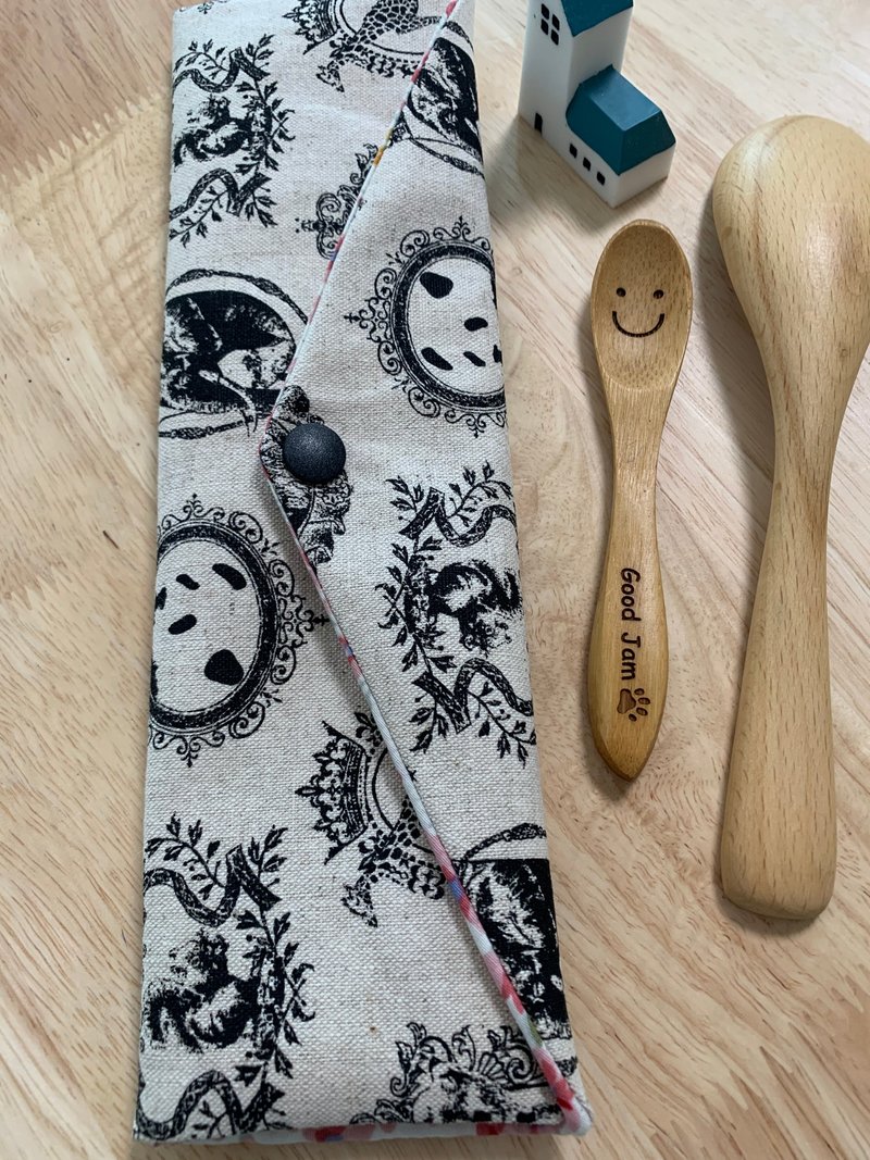 Wenqingfeng environmentally friendly pure cotton chopstick bag mirror flower water moon durable original embryo Japanese fashion storage handmade meal - กล่องเก็บของ - ผ้าฝ้าย/ผ้าลินิน ขาว