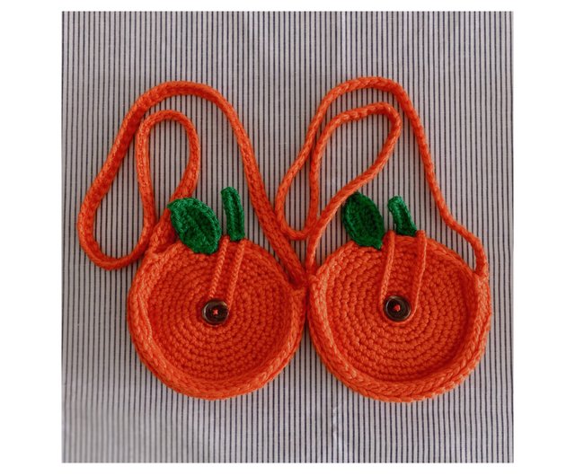 かぎ針編みのオレンジ色のクロスボディバッグ - ショップ holes