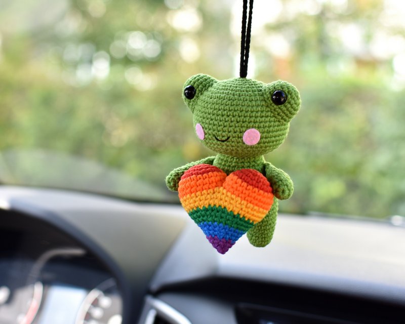 Pride plush frog / Rear view mirror accessory / Kawaii car accessory - ตุ๊กตา - ผ้าฝ้าย/ผ้าลินิน 