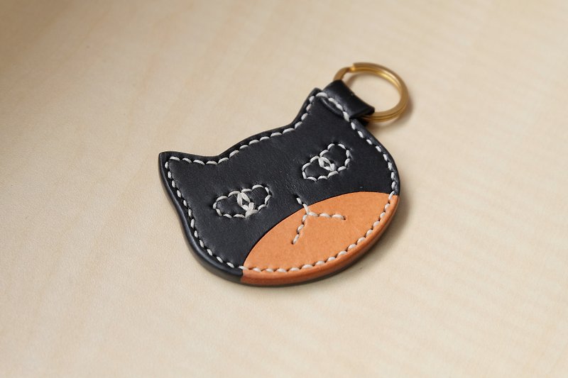 Batman key ring hand-stitched Italian vegetable tanned leather - Keychains - Genuine Leather Black