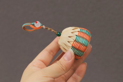 竹工芸 □竹細工師 竹遊斎造 瓢形掛花篭 共箱□
