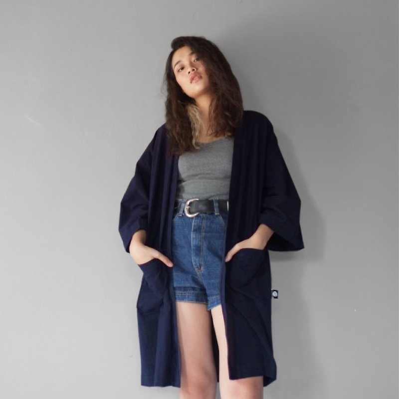 Navy Blue Kimono Jacket  - Women's Casual & Functional Jackets - Cotton & Hemp Blue
