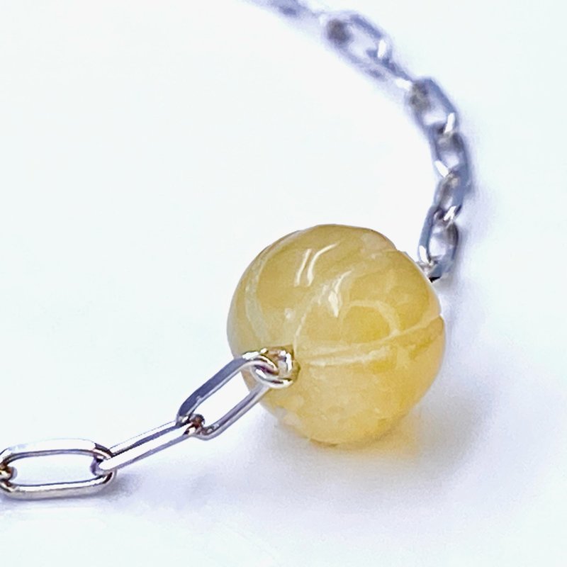 Circle of Destiny - Icy yellow pumpkin jadeite bead bracelet in18K white gold - Bracelets - Gemstone 