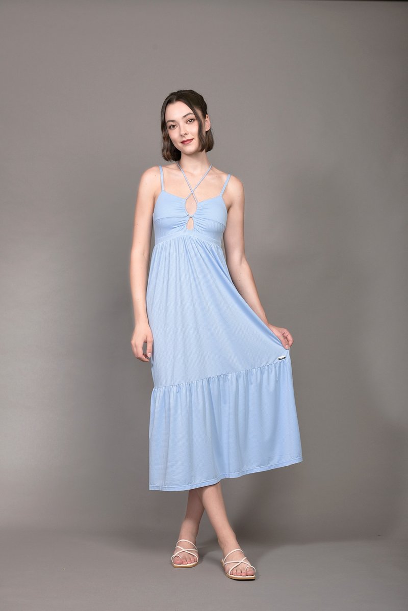 Strappy Maxi Dress with removable pads - กระโปรง - ไฟเบอร์อื่นๆ สีน้ำเงิน