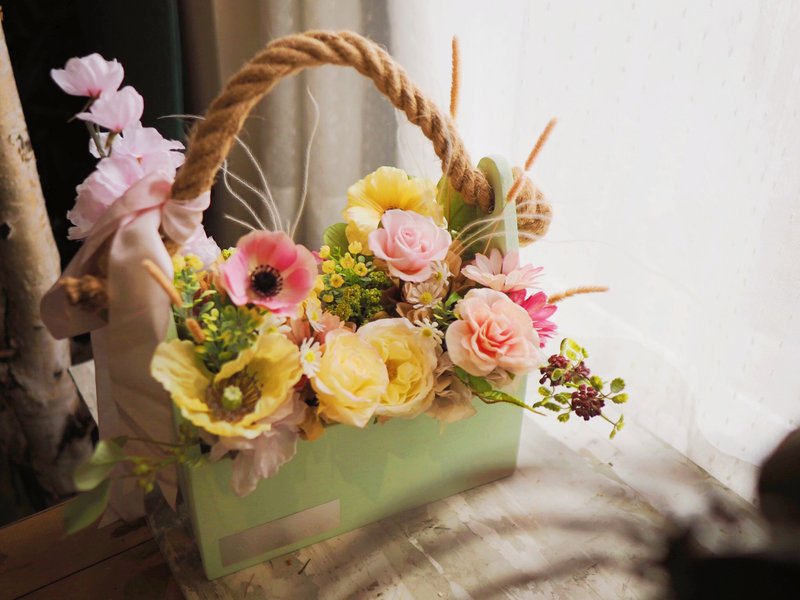 Spring Flower Basket-Preserved Flower, Realistic Flower, Mother's Day Gift Opening Flower Ceremony - Dried Flowers & Bouquets - Plants & Flowers Pink