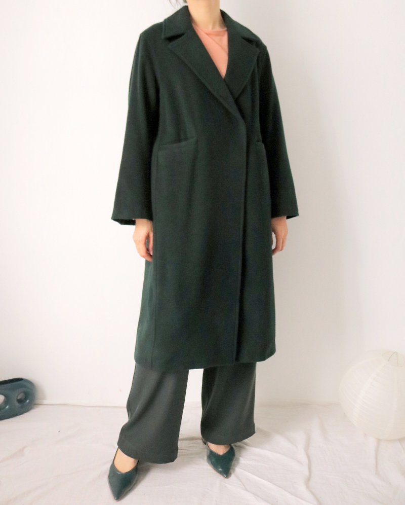 Stella Coat 森綠色極簡線條羊毛大衣 (可訂做其他顏色) - 外套/大衣 - 羊毛 