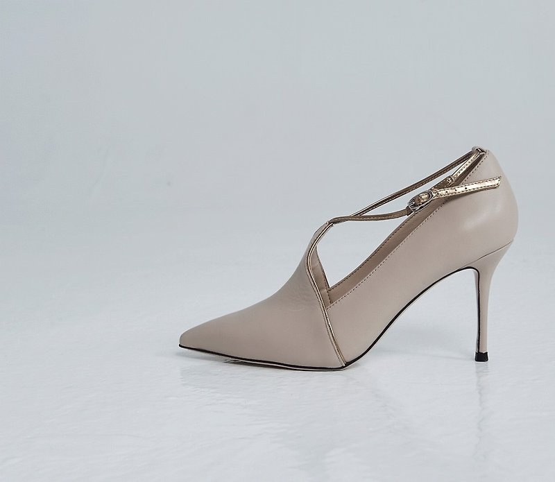 Cross strap high-heeled gold - รองเท้าส้นสูง - หนังแท้ สีทอง