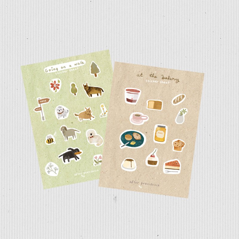 Going for a walk / At the bakery Illustrated Sticker Sheets for Journaling, Gift - 貼紙 - 紙 