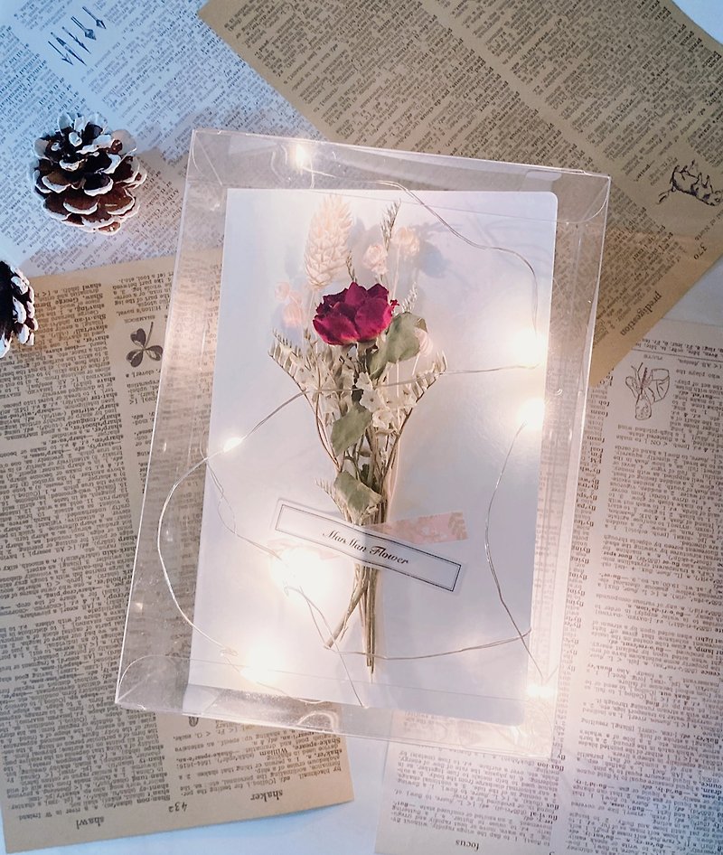 精緻乾燥玫瑰花白底卡片 生日卡片 情人節卡片 發光卡片 現貨 - 乾花/永生花 - 植物．花 