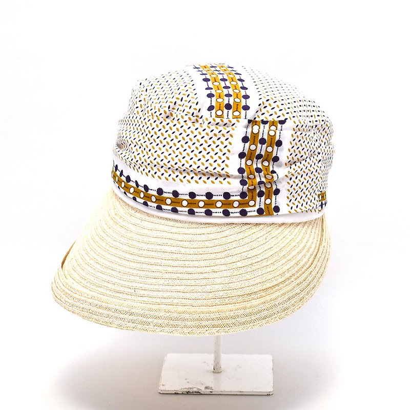 A unique hat with a brim made of natural material and a crown with a POP print. - Hats & Caps - Cotton & Hemp Yellow
