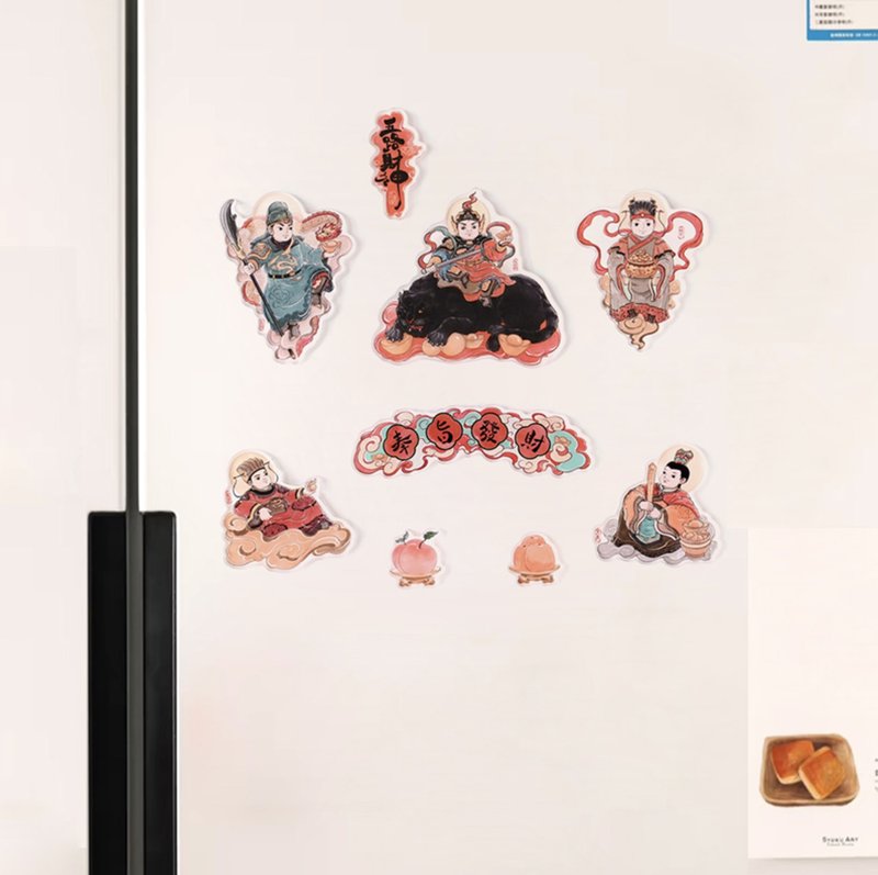 財神 門神 灶神冰箱貼 手繪卡通磁力貼 - 貼紙 - 紙 紅色