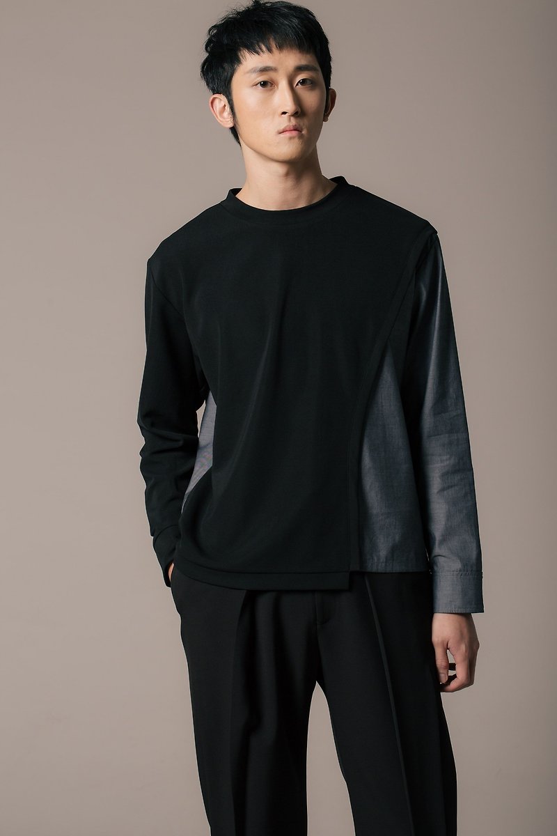8 lie down_ diagonal stitching top - Men's T-Shirts & Tops - Polyester Black