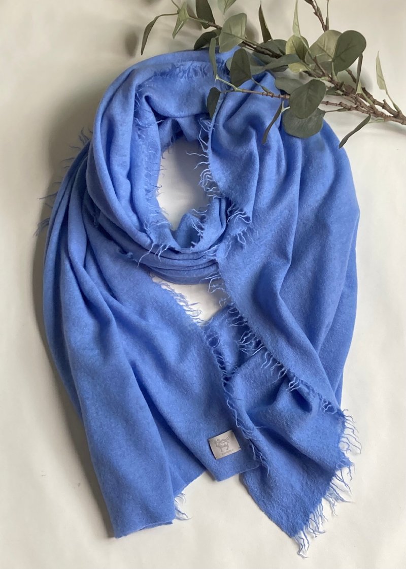 カシミヤ縮絨ストール - マフラー・ストール - ウール ブルー